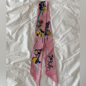 BNWT Hermes “Space Derby” silk twilly in pink